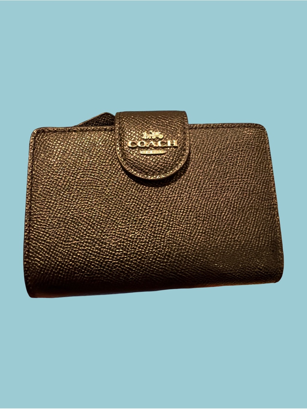 COACH Black Textured Leather Snap Card Holder